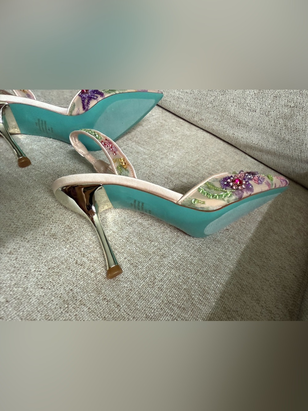 NEW Betsey Johnson Velma Jeweled Mesh Slingback Pumps Nude Floral Beaded US 7.5 - Picture 10 of 16
